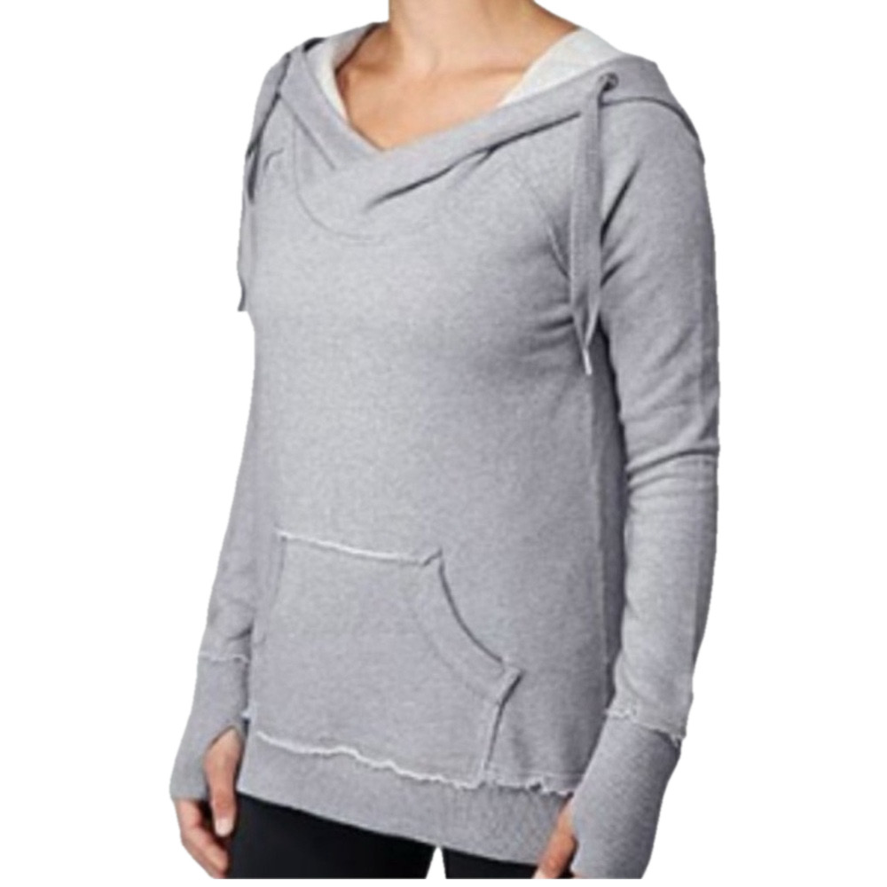 Lululemon Size 4 Effortless Grey Pullover Ladies Hoodie Kangaroo Pocket